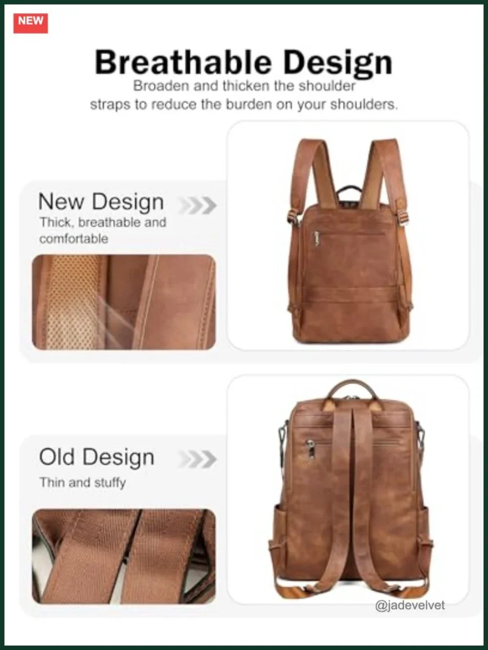 Leather Laptop Backpack Women 15.6 inch Travel Work Bag Waterproof Vegan